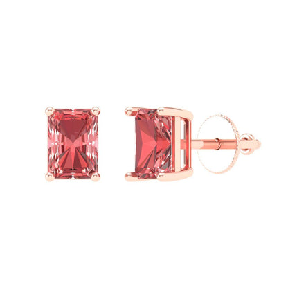 1 ctw Garnet Studs Earrings | 6x4mm Emerald Cut White Gold Screw back | January Birthstone