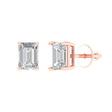 1.0 ct Brilliant Emerald Cut Solitaire Studs Natural Diamond Stone Clarity SI1-2 Color G-H Rose Gold Earrings Screw back