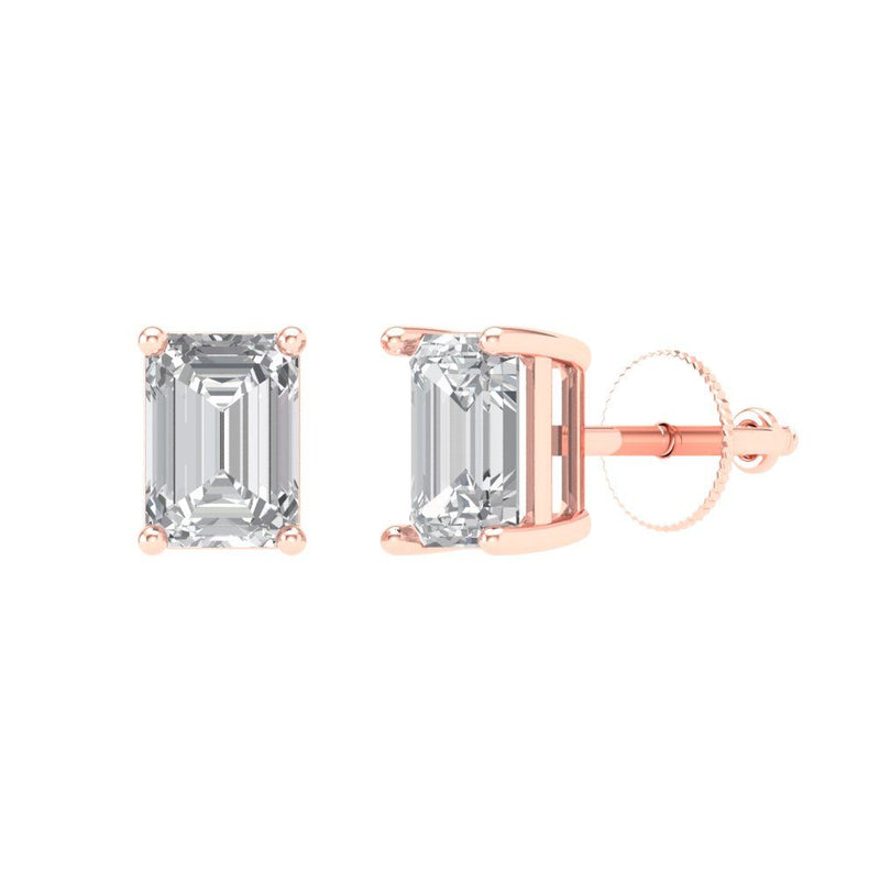 1.0 ct Brilliant Emerald Cut Solitaire Studs Natural Diamond Stone Clarity SI1-2 Color G-H Rose Gold Earrings Screw back