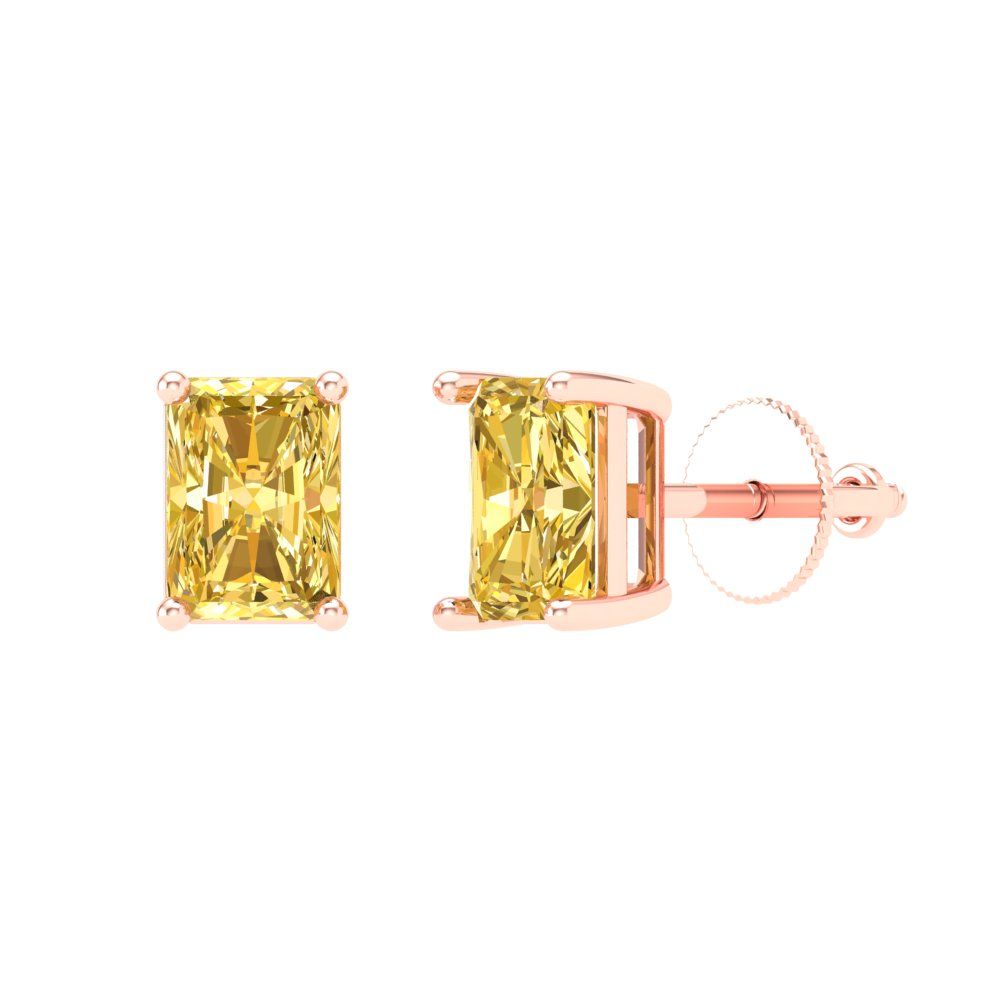 1 ctw Citrine Studs Earrings | 6x4mm Emerald Cut White Gold Screw back | November Birthstone