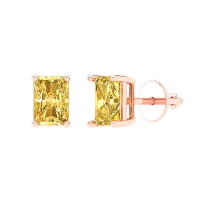 1 ctw Citrine Studs Earrings | 6x4mm Emerald Cut White Gold Screw back | November Birthstone