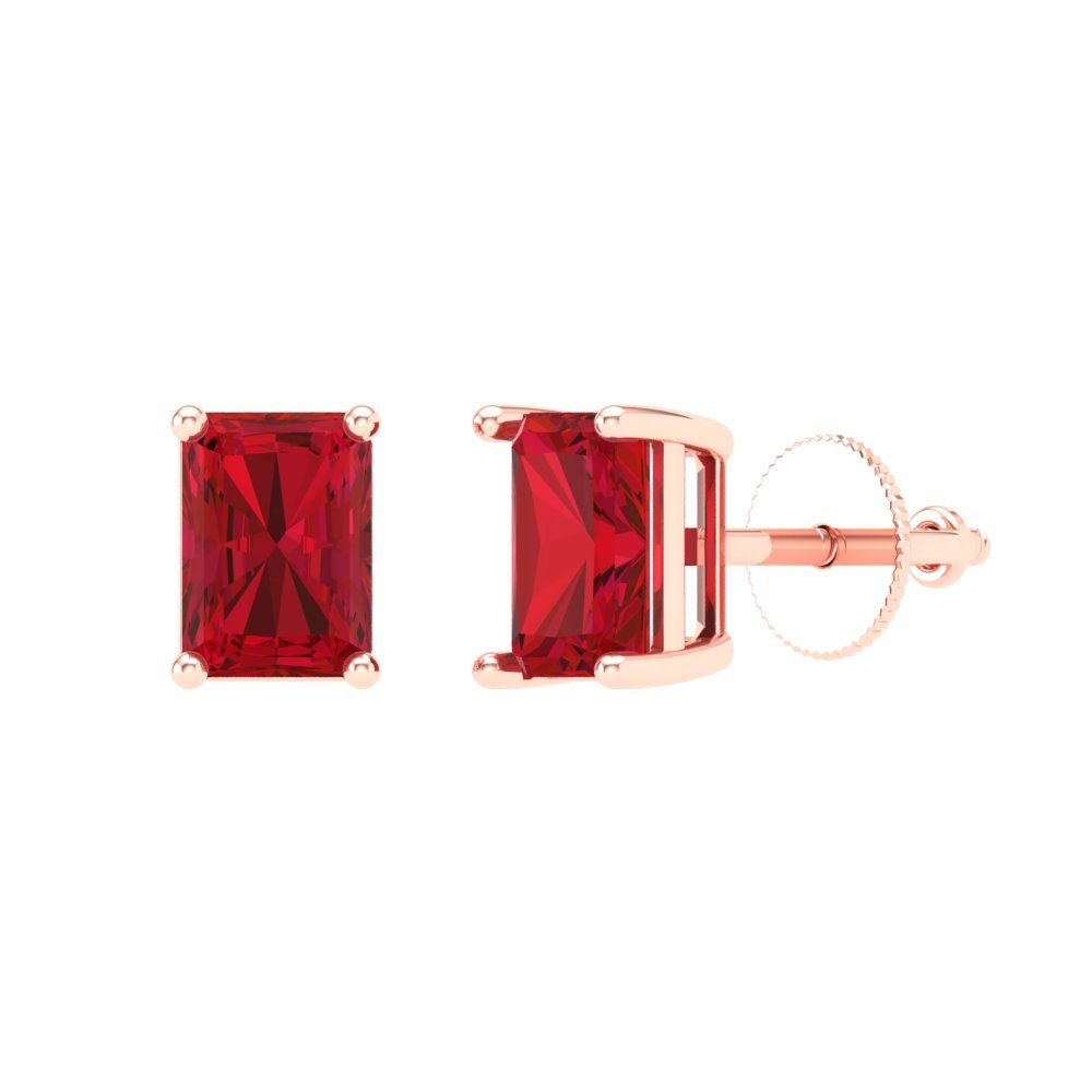 1 ctw Pink Tourmaline Studs Earrings | 6x4mm Emerald Cut White Gold Screw back | April Birthstone