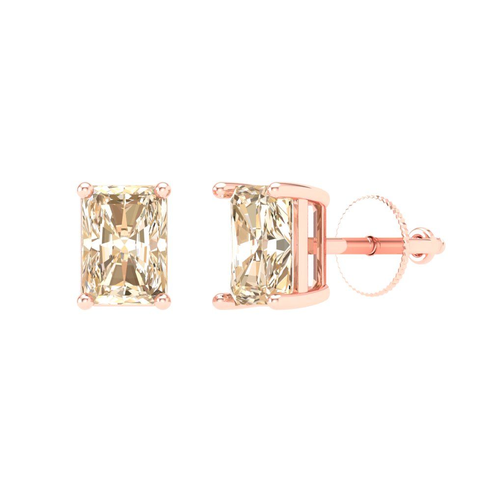 1 ctw Morganite Studs Earrings | 6x4mm Emerald Cut White Gold Screw back | February Birthstone