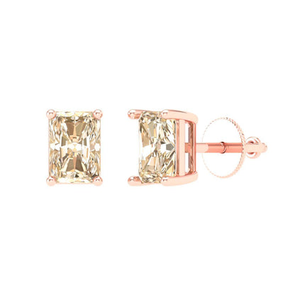 1 ctw Morganite Studs Earrings | 6x4mm Emerald Cut White Gold Screw back | February Birthstone