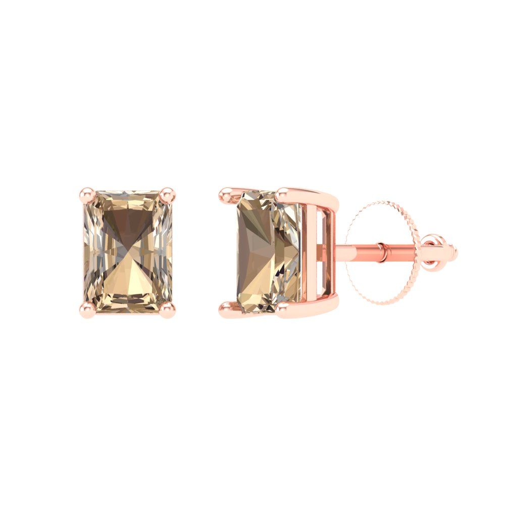 1 ctw Yellow Moissanite Studs Earrings | 6x4mm Emerald Cut White Gold Screw back | April Birthstone