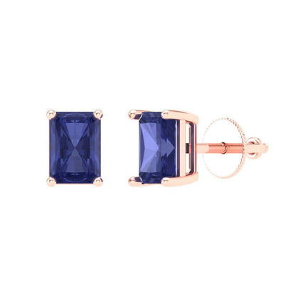 1 ctw Tanzanite Studs Earrings | 6x4mm Emerald Cut White Gold Screw back | December Birthstone