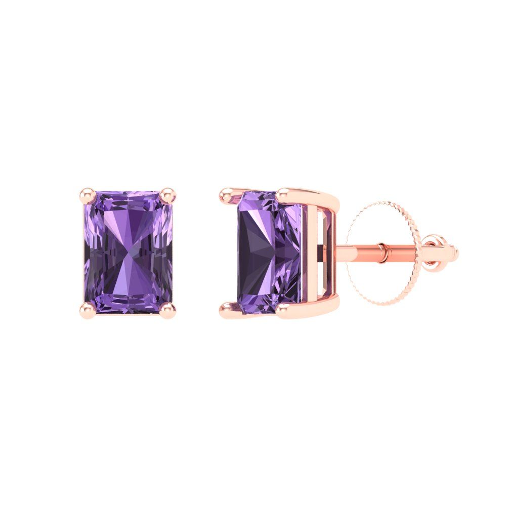 1 ctw Alexandrite Studs Earrings | 6x4mm Emerald Cut White Gold Screw back | June Birthstone