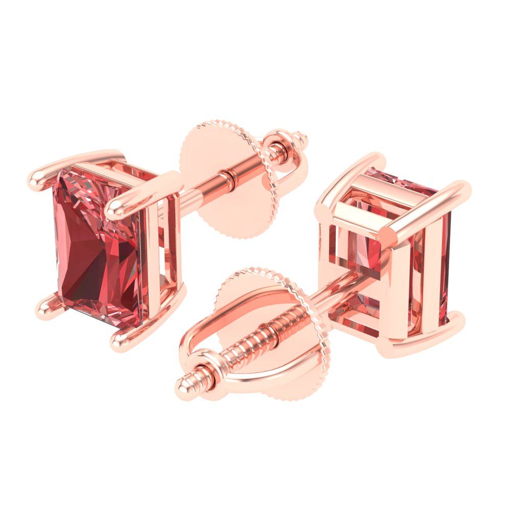 1 ctw Garnet Studs Earrings | 6x4mm Emerald Cut White Gold Screw back | January Birthstone