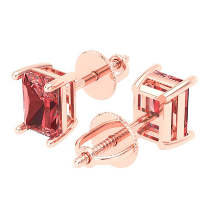 1 ctw Garnet Studs Earrings | 6x4mm Emerald Cut White Gold Screw back | January Birthstone