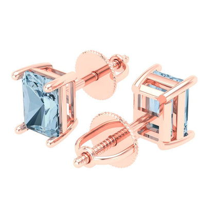 1cttw Aquamarine Gold-Plated 925 Silver Screw Back Stud Earrings