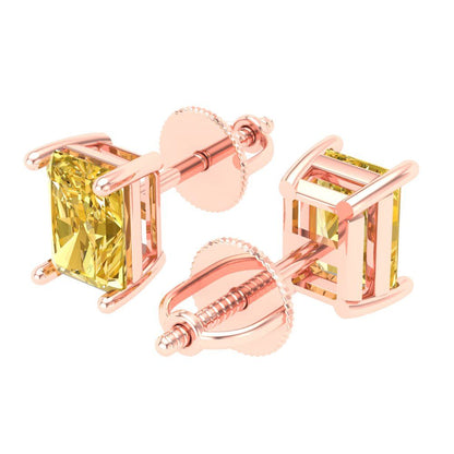 1 ctw Citrine Studs Earrings | 6x4mm Emerald Cut White Gold Screw back | November Birthstone