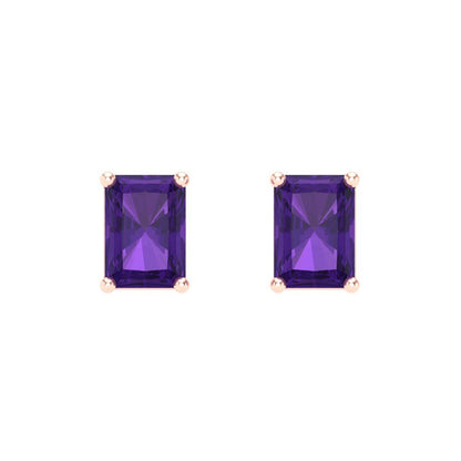 1 ctw Amethyst Studs Earrings | 6x4mm Emerald Cut White Gold Screw back | February Birthstone
