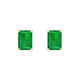 1.0 ct Brilliant Emerald Cut Solitaire Studs Simulated Emerald Stone Rose Gold Earrings Screw back