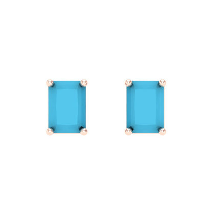 1 ctw Turquoise Studs Earrings | 6x4mm Emerald Cut White Gold Screw back | December Birthstone