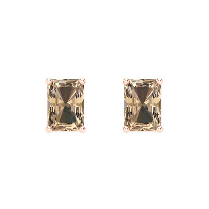 1 ctw Yellow Moissanite Studs Earrings | 6x4mm Emerald Cut White Gold Screw back | April Birthstone