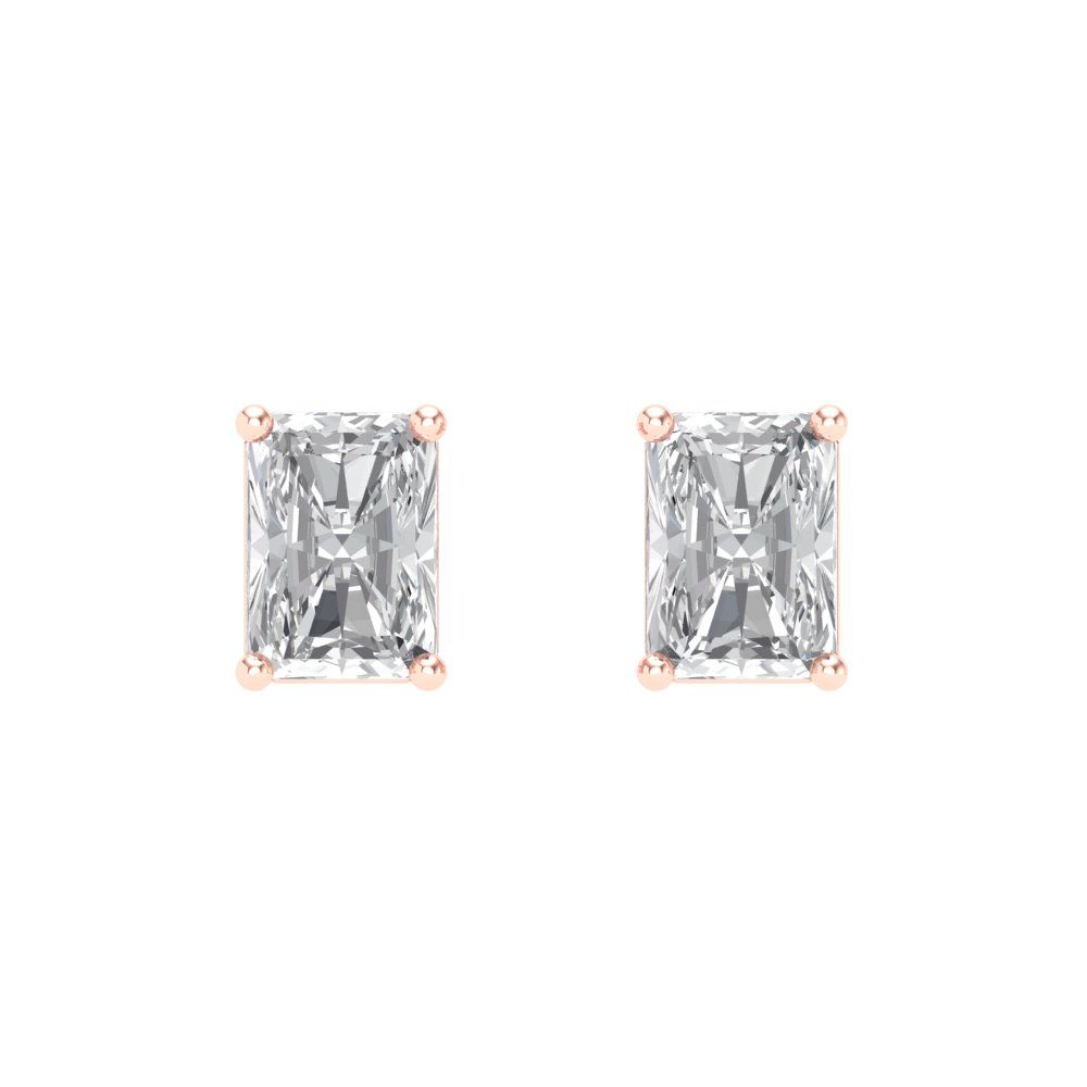 1 ctw Zirconia Diamond Studs Earrings | 6x4mm Emerald Cut White Gold Screw back | April Birthstone