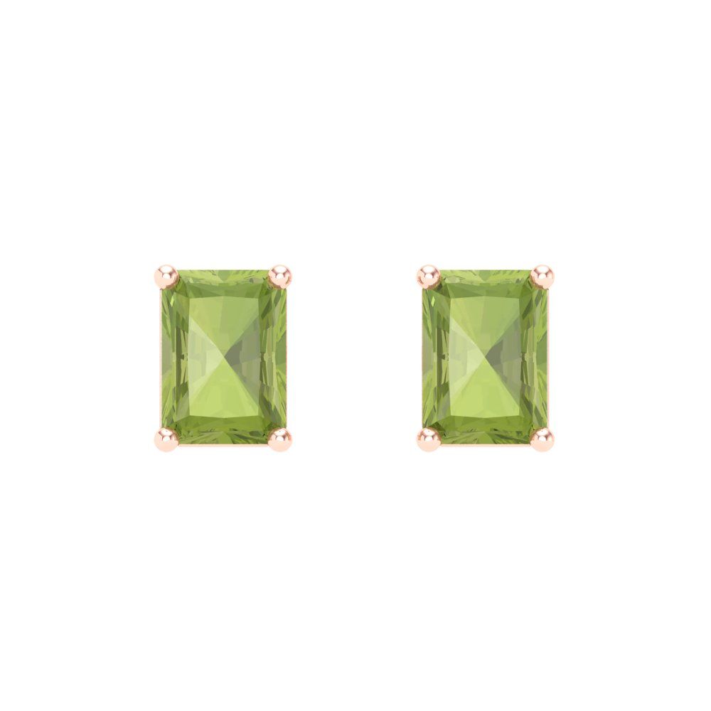 1 ctw Peridot Studs Earrings | 6x4mm Emerald Cut White Gold Screw back | August Birthstone