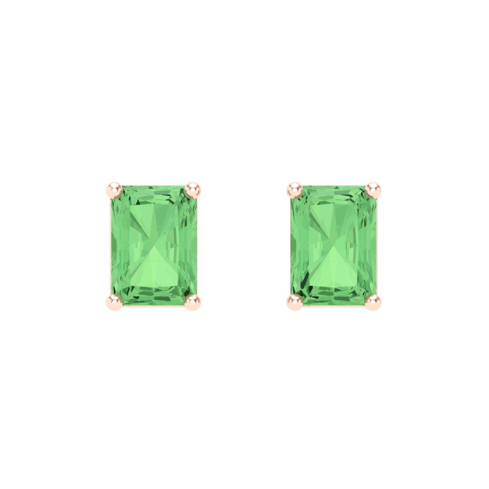 1 ctw Green Zirconia Studs Earrings | 6x4mm Emerald Cut White Gold Screw back | April Birthstone