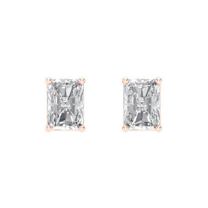 1 ctw Moissanite Studs Earrings | 6x4mm Emerald Cut White Gold Screw back | April Birthstone