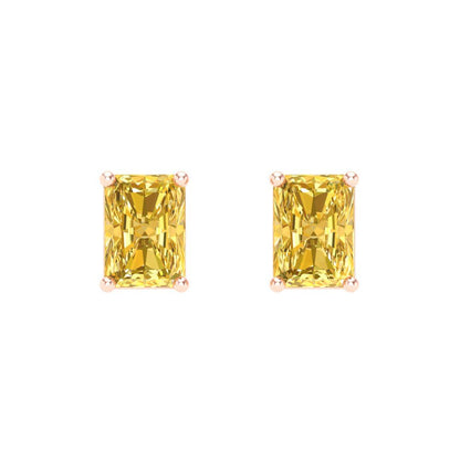 1 ctw Yellow Zirconia Studs Earrings | 6x4mm Emerald Cut White Gold Screw back | April Birthstone