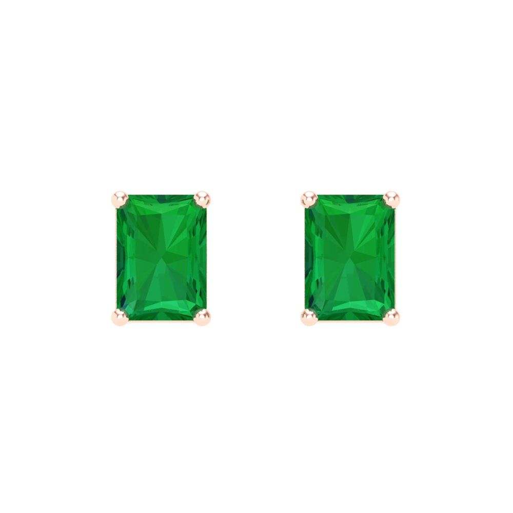 1 ctw Emerald Studs Earrings | 6x4mm Emerald Cut White Gold Screw back | May Birthstone