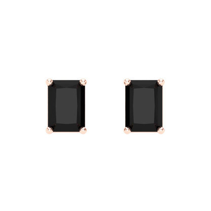 1 ctw Onyx Studs Earrings | 6x4mm Emerald Cut White Gold Screw back | July Birthstone