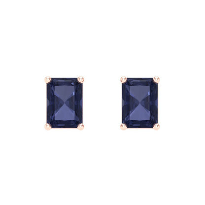 1 ctw Blue Sapphire Studs Earrings | 6x4mm Emerald Cut White Gold Screw back | September Birthstone