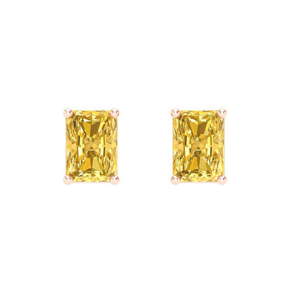 1 ctw Citrine Studs Earrings | 6x4mm Emerald Cut White Gold Screw back | November Birthstone