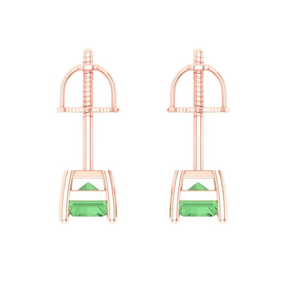 1 ctw Green Zirconia Studs Earrings | 6x4mm Emerald Cut White Gold Screw back | April Birthstone