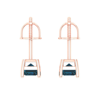 1 ctw London Blue Topaz Studs Earrings | 6x4mm Emerald Cut White Gold Screw back | December Birthstone