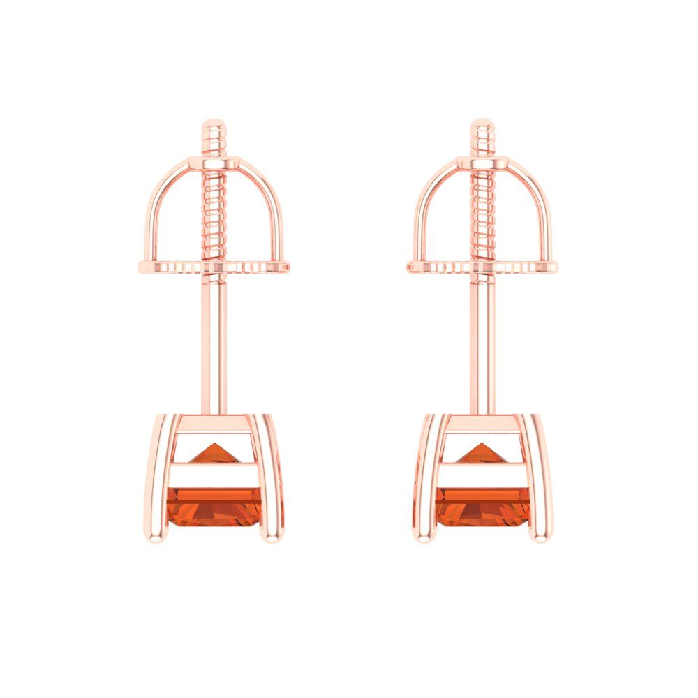 1 ctw Red Zirconia Studs Earrings | 6x4mm Emerald Cut White Gold Screw back | April Birthstone