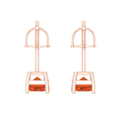 1 ctw Red Zirconia Studs Earrings | 6x4mm Emerald Cut White Gold Screw back | April Birthstone