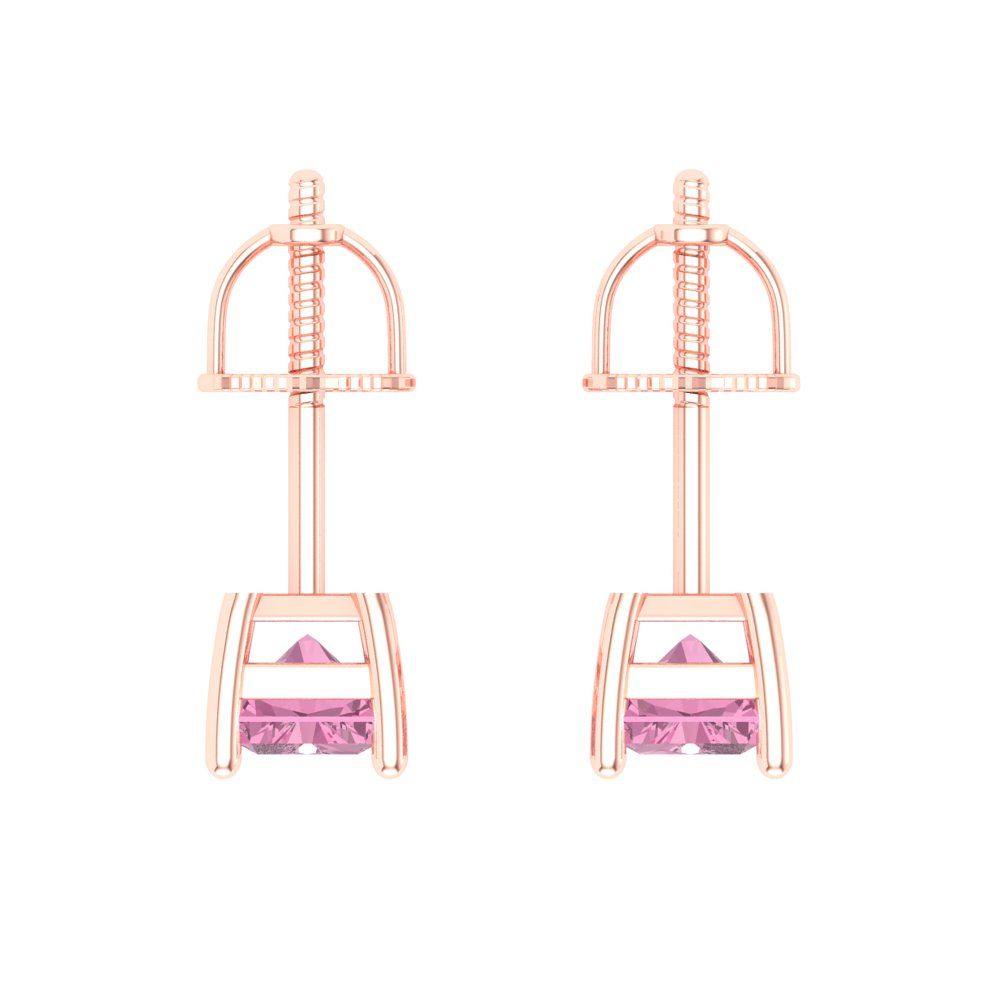 1 ctw Pink Zirconia Studs Earrings | 6x4mm Emerald Cut White Gold Screw back | April Birthstone