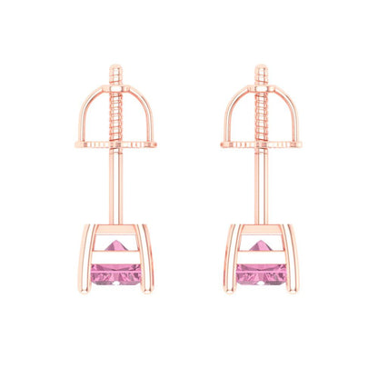1 ctw Pink Zirconia Studs Earrings | 6x4mm Emerald Cut White Gold Screw back | April Birthstone