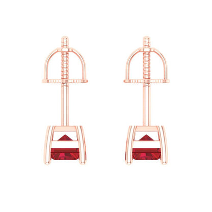1 ctw Ruby Studs Earrings | 6x4mm Emerald Cut White Gold Screw back | July Birthstone