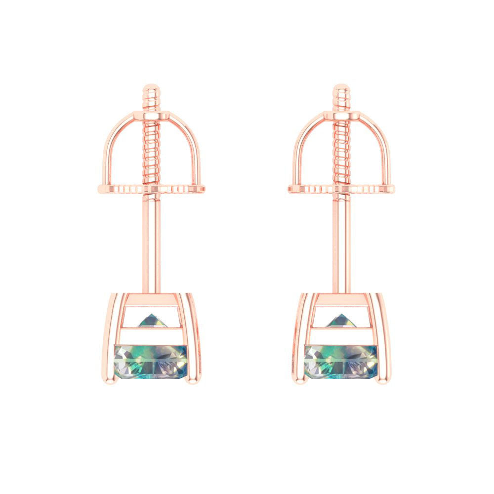 1 ctw Blue Moissanite Studs Earrings | 6x4mm Emerald Cut White Gold Screw back | April Birthstone