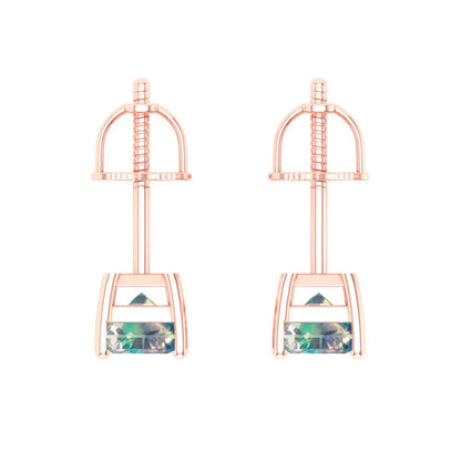 1 ctw Blue Moissanite Studs Earrings | 6x4mm Emerald Cut White Gold Screw back | April Birthstone