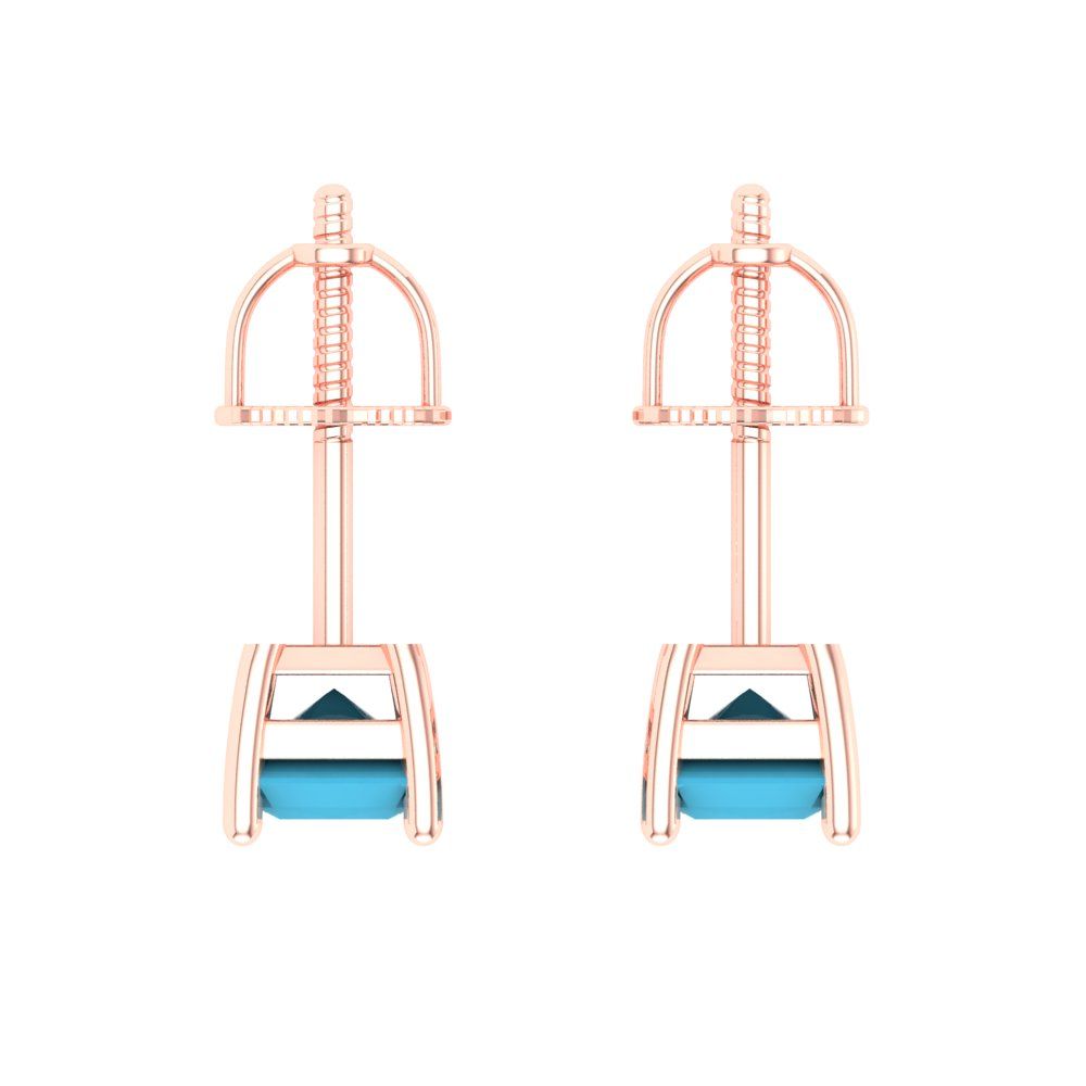 1 ctw Turquoise Studs Earrings | 6x4mm Emerald Cut White Gold Screw back | December Birthstone
