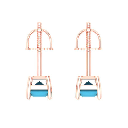 1 ctw Turquoise Studs Earrings | 6x4mm Emerald Cut White Gold Screw back | December Birthstone