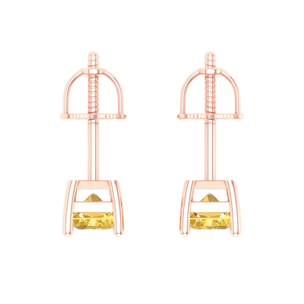 1 ctw Citrine Studs Earrings | 6x4mm Emerald Cut White Gold Screw back | November Birthstone