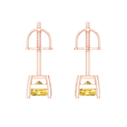 1 ctw Citrine Studs Earrings | 6x4mm Emerald Cut White Gold Screw back | November Birthstone