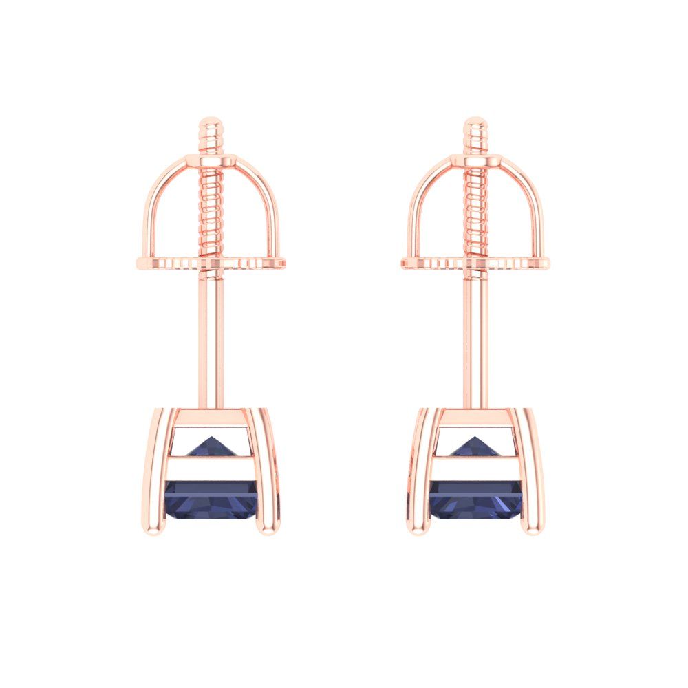 1 ctw Blue Sapphire Studs Earrings | 6x4mm Emerald Cut White Gold Screw back | September Birthstone