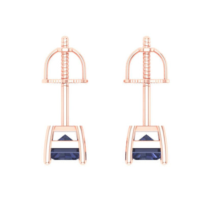 1 ctw Blue Sapphire Studs Earrings | 6x4mm Emerald Cut White Gold Screw back | September Birthstone