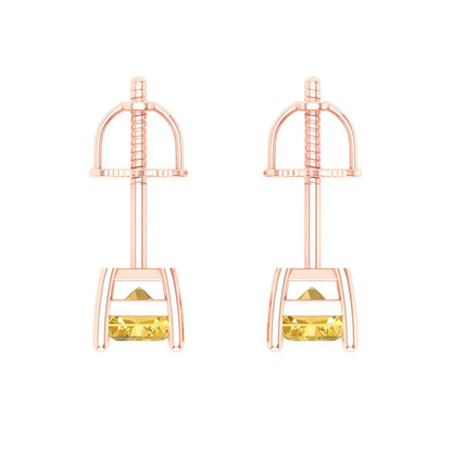 1 ctw Yellow Zirconia Studs Earrings | 6x4mm Emerald Cut White Gold Screw back | April Birthstone