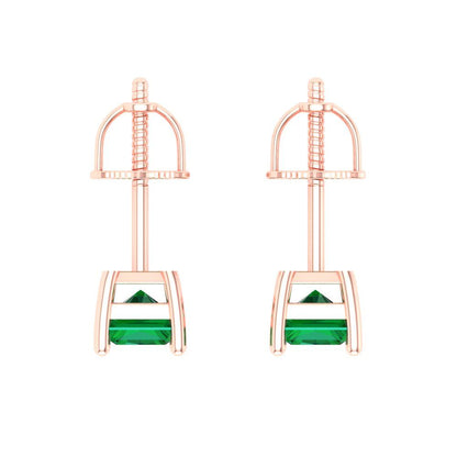 1 ctw Emerald Studs Earrings | 6x4mm Emerald Cut White Gold Screw back | May Birthstone