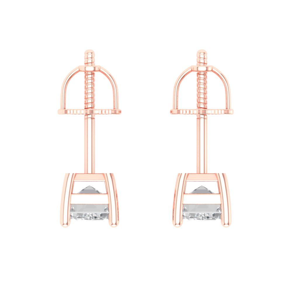 1 ctw Moissanite Studs Earrings | 6x4mm Emerald Cut White Gold Screw back | April Birthstone