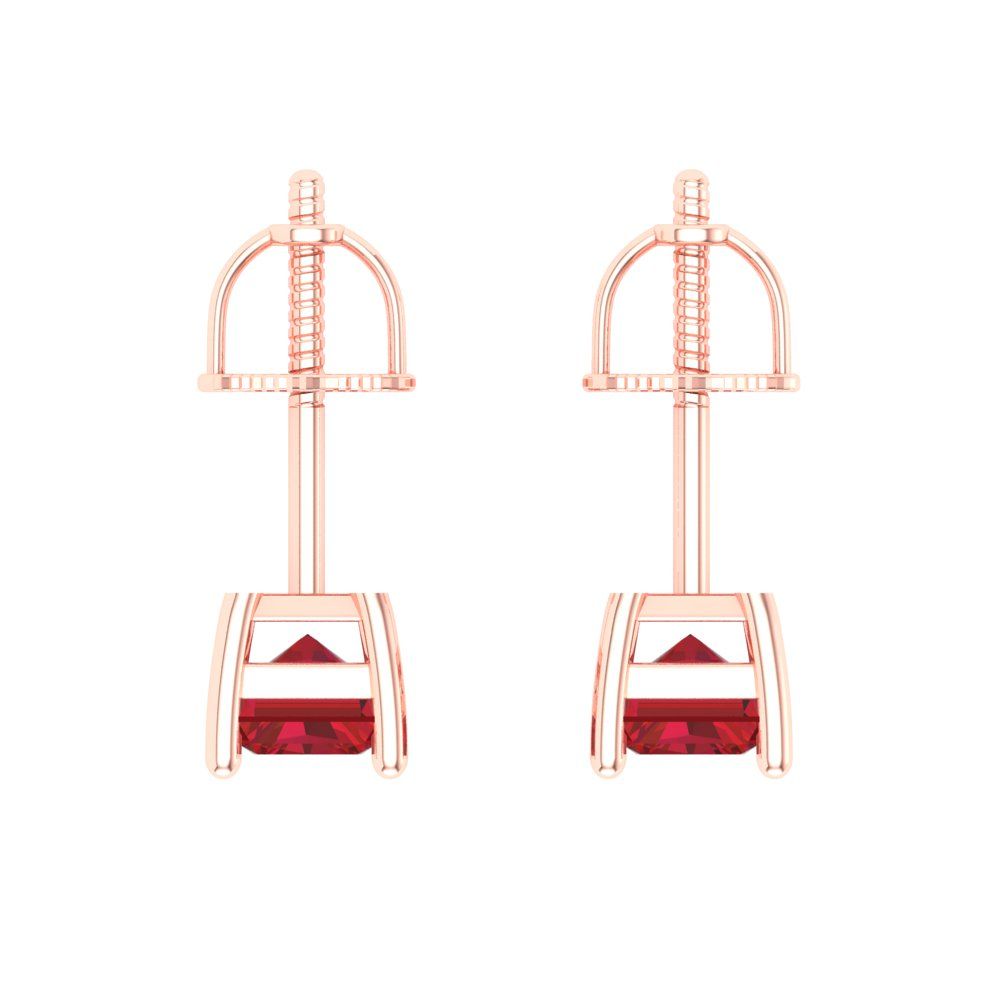 1 ctw Pink Tourmaline Studs Earrings | 6x4mm Emerald Cut White Gold Screw back | April Birthstone