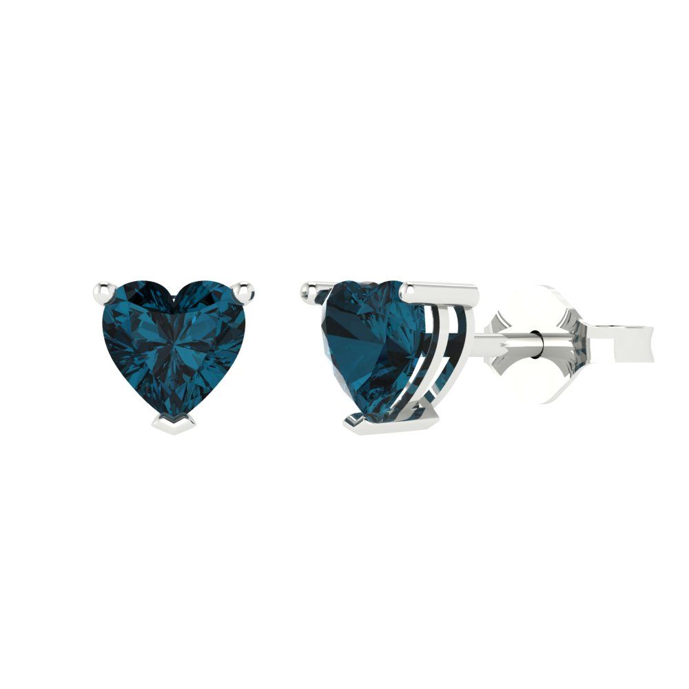 1cttw Heart Cut Natural London Blue Topaz Gold-Plated 925 Silver Push Back Stud Earrings