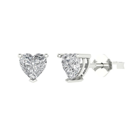 1 ctw Moissanite Studs Earrings | 5mm Heart Cut White Gold Push back | April Birthstone
