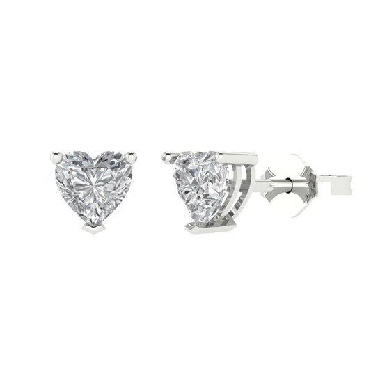 1 ctw Moissanite Studs Earrings | 5mm Heart Cut White Gold Push back | April Birthstone
